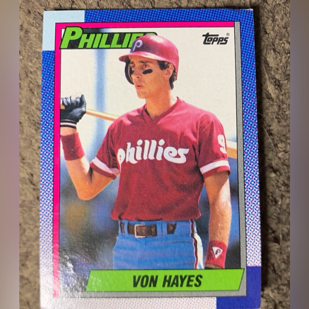 #710 Von Hayes signed 1990 Topps MLB Baseball card Auto Phillies Crease